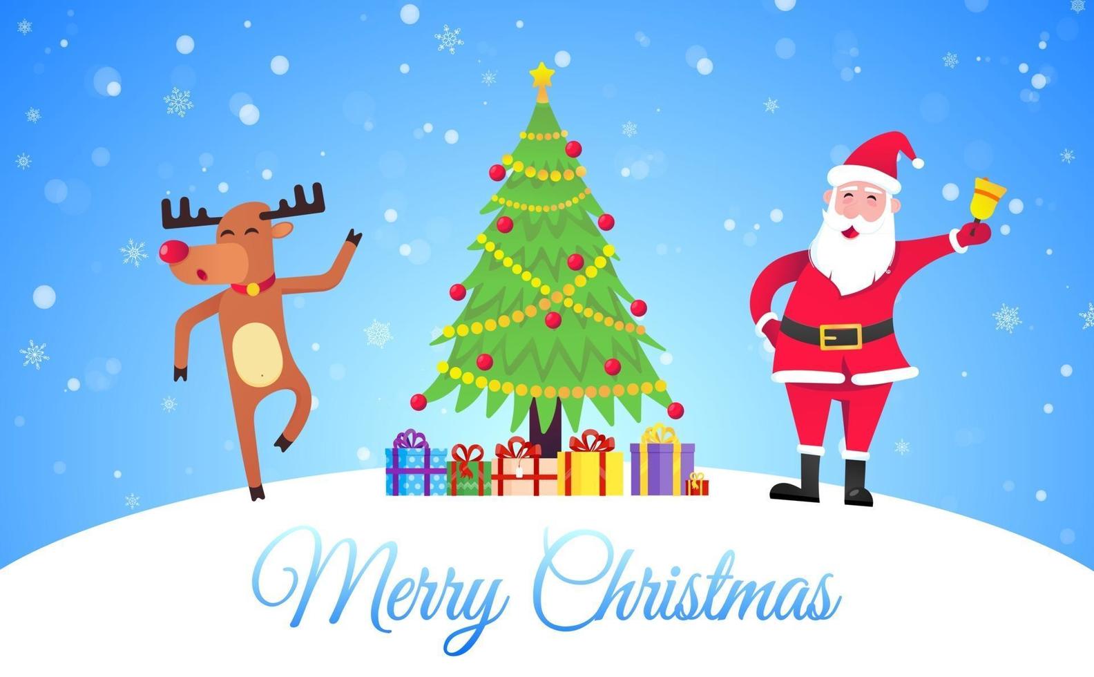 Santa Claus and the red nose christmas reindeer dancing and wishes merry christmas vector