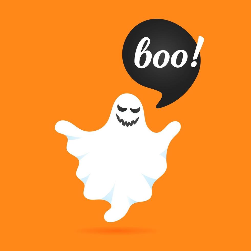 Flying halloween funny spooky ghost character say BOO vector