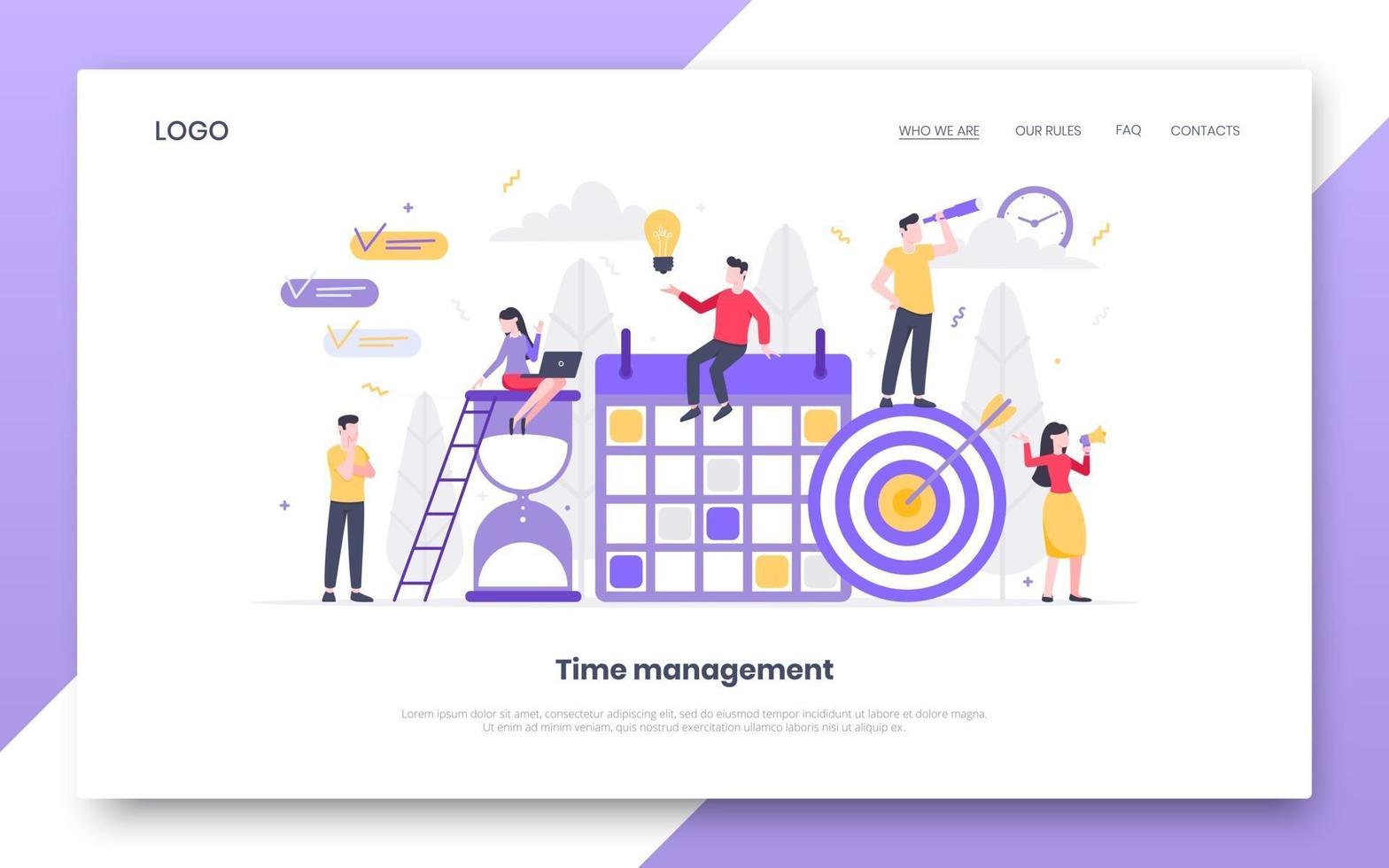 Business time management internet landing page concept template vector