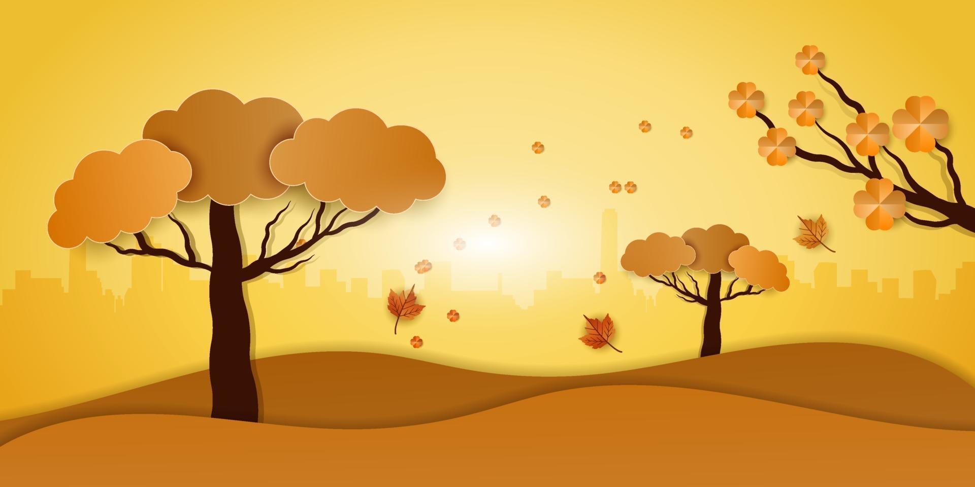 Ilustración de vector de temporada de otoño en estilo papercut