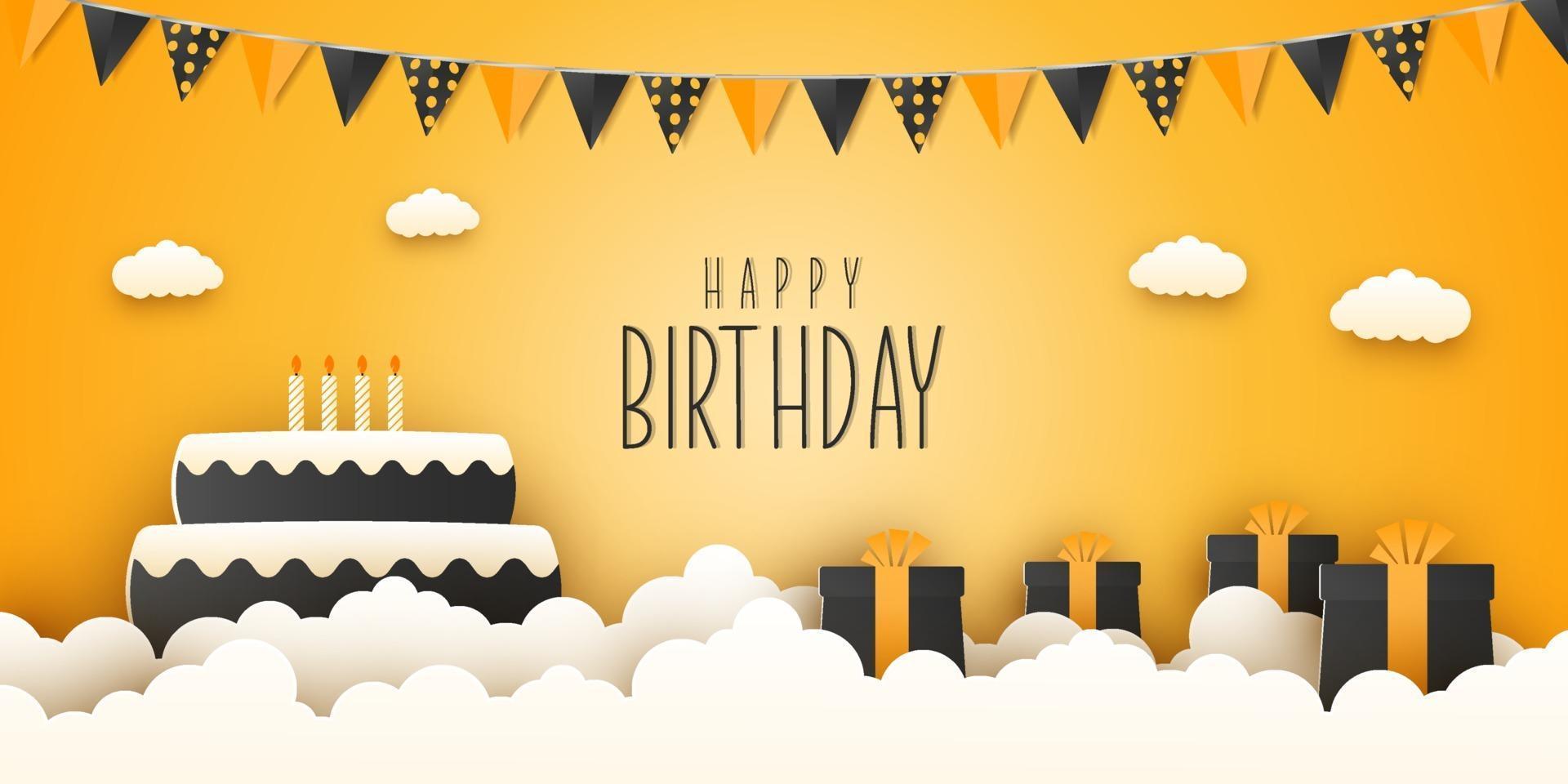 Happy birthday card in paper cut style vector