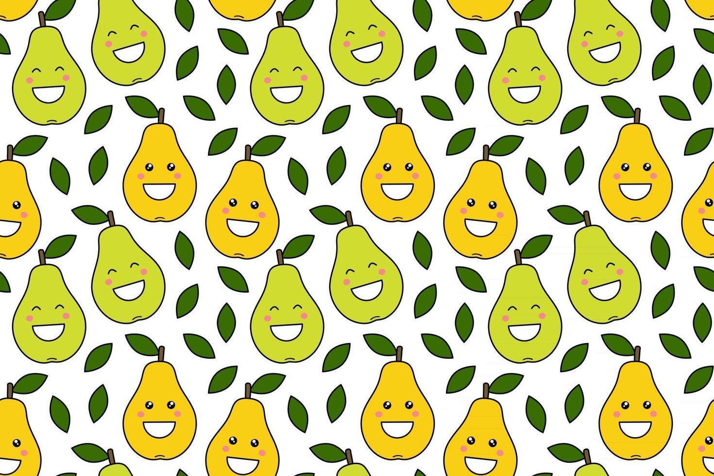 felices estampados de frutas kawaii para niños lindo patrón sin costuras con peras sonrientes en estilo de dibujos animados vector