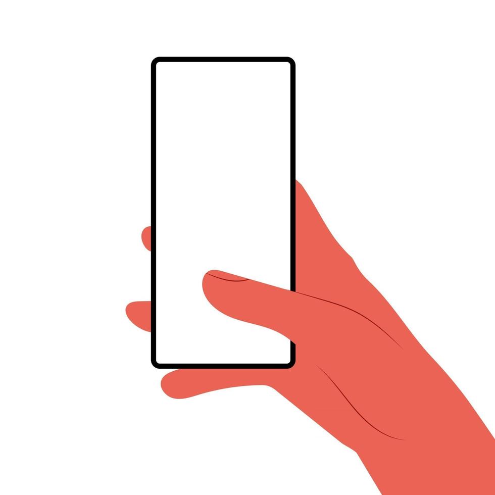 Human hands hold horizontally mobile phone with blank screen vector