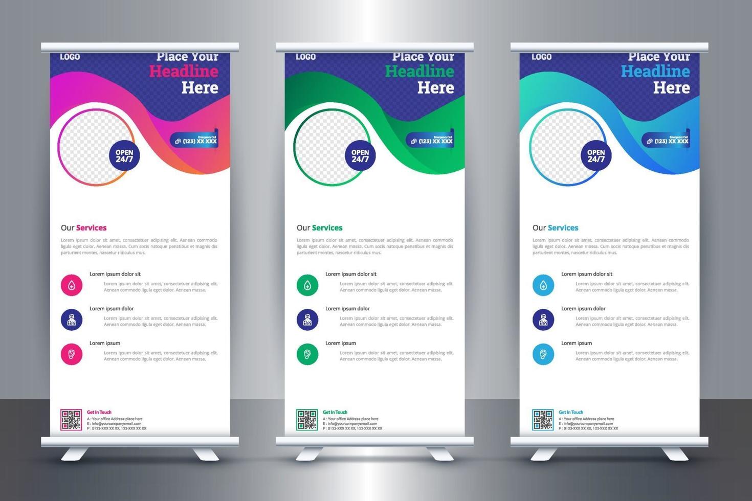 Free Medical Roll Up Banner Design For Hospital and health Care vector