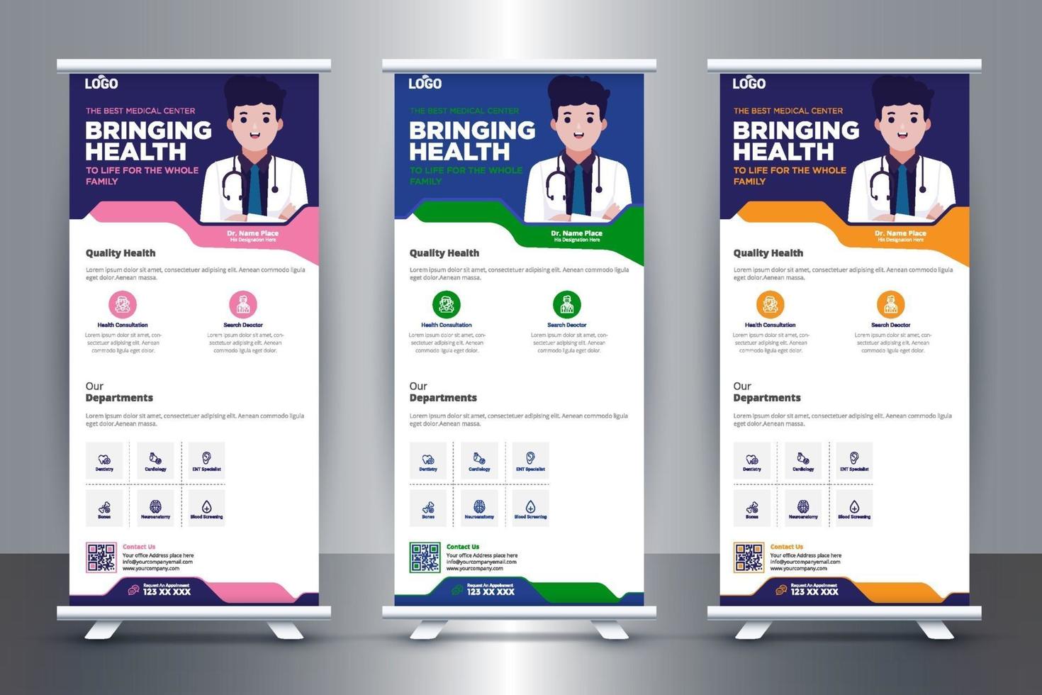 Free Medical Roll Up Banner Design For Hospital and health Care vector