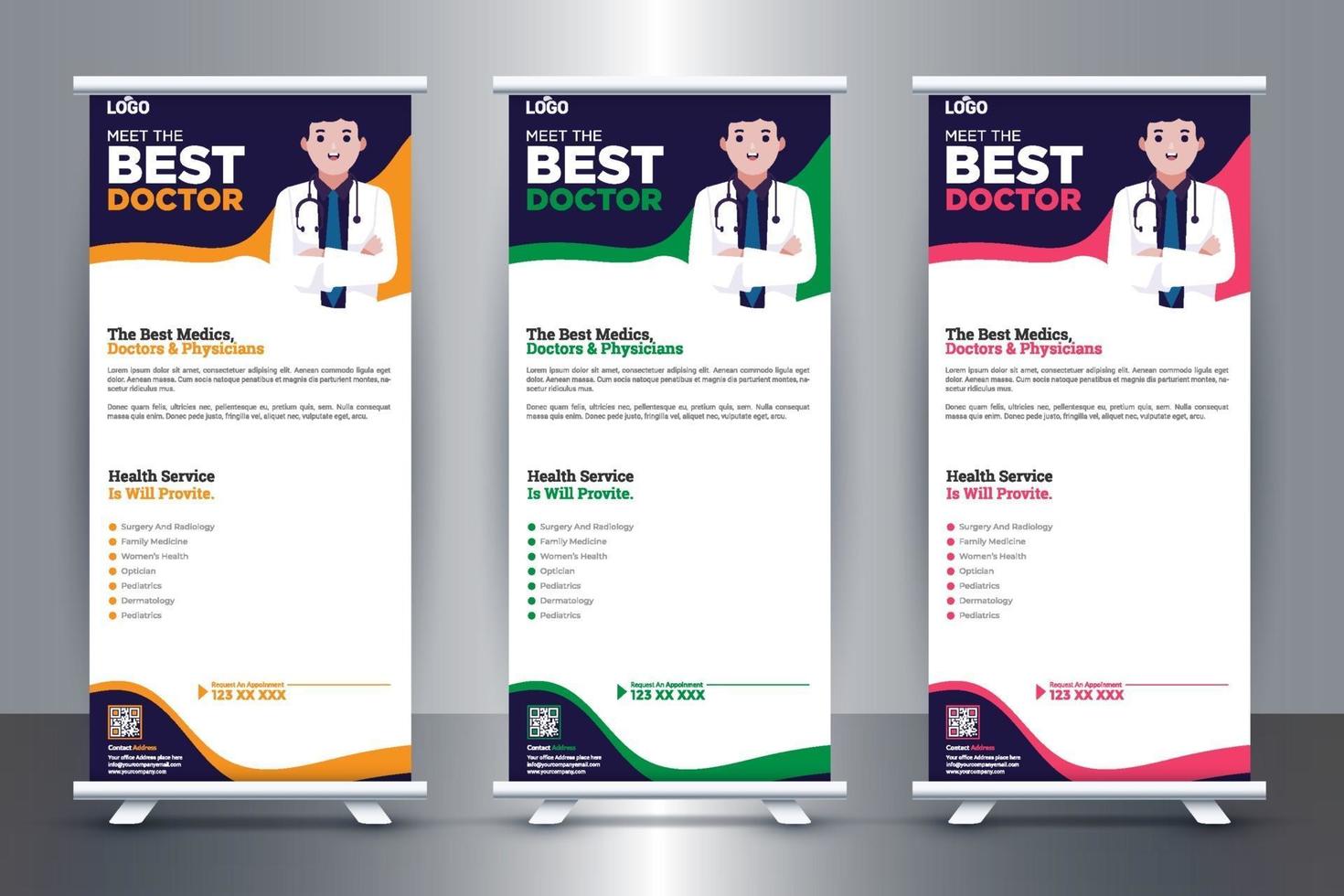 Free Medical Roll Up Banner Design For Hospital and health Care vector