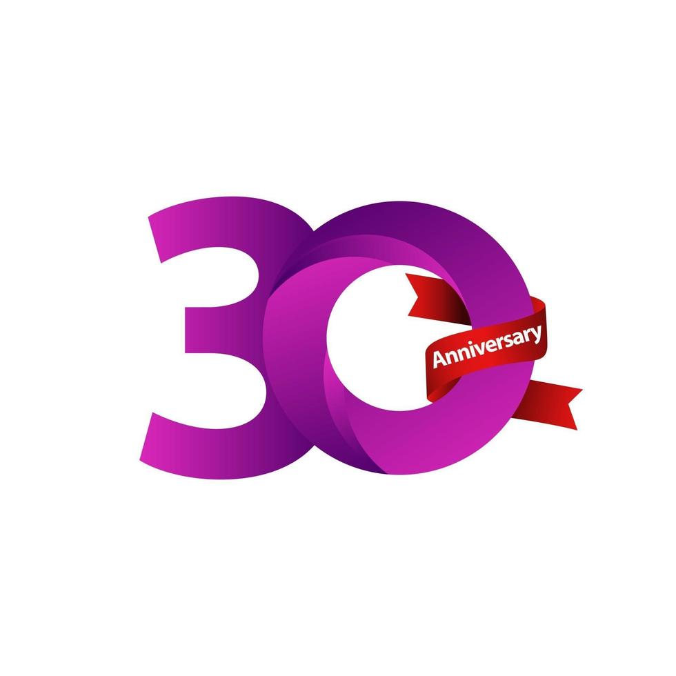 Ilustración de diseño de plantilla de vector de cinta púrpura de celebración de aniversario de 30 años