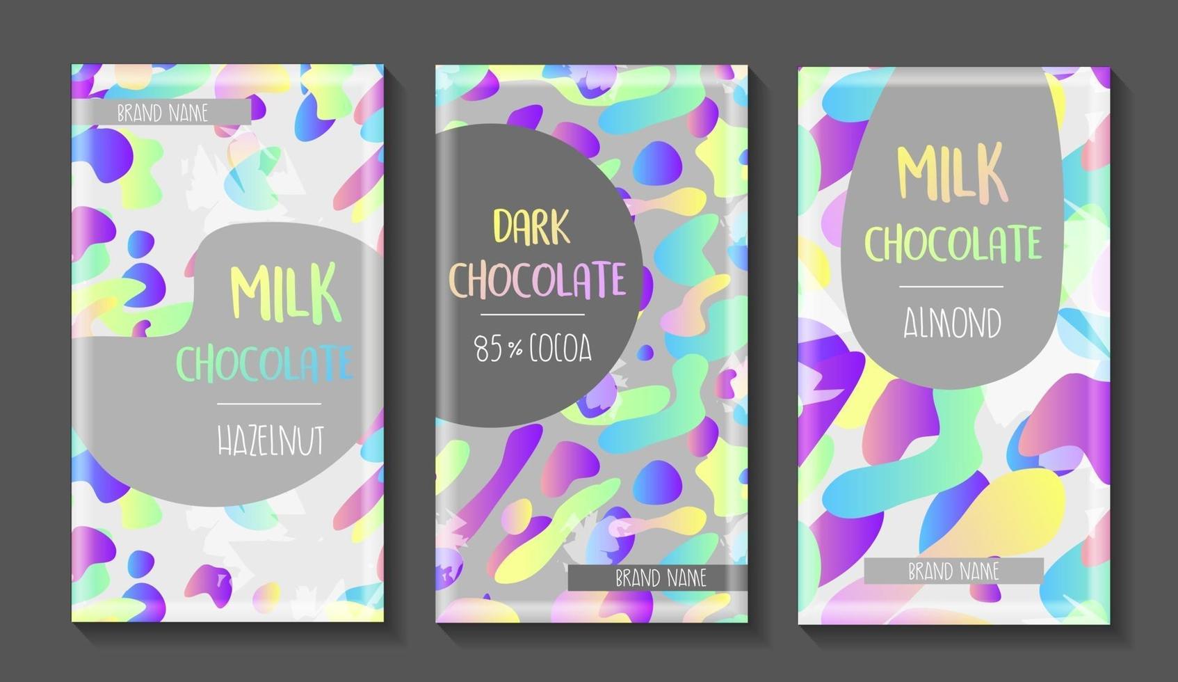 conjunto de vectores de diseños de paquetes de barras de chocolate.