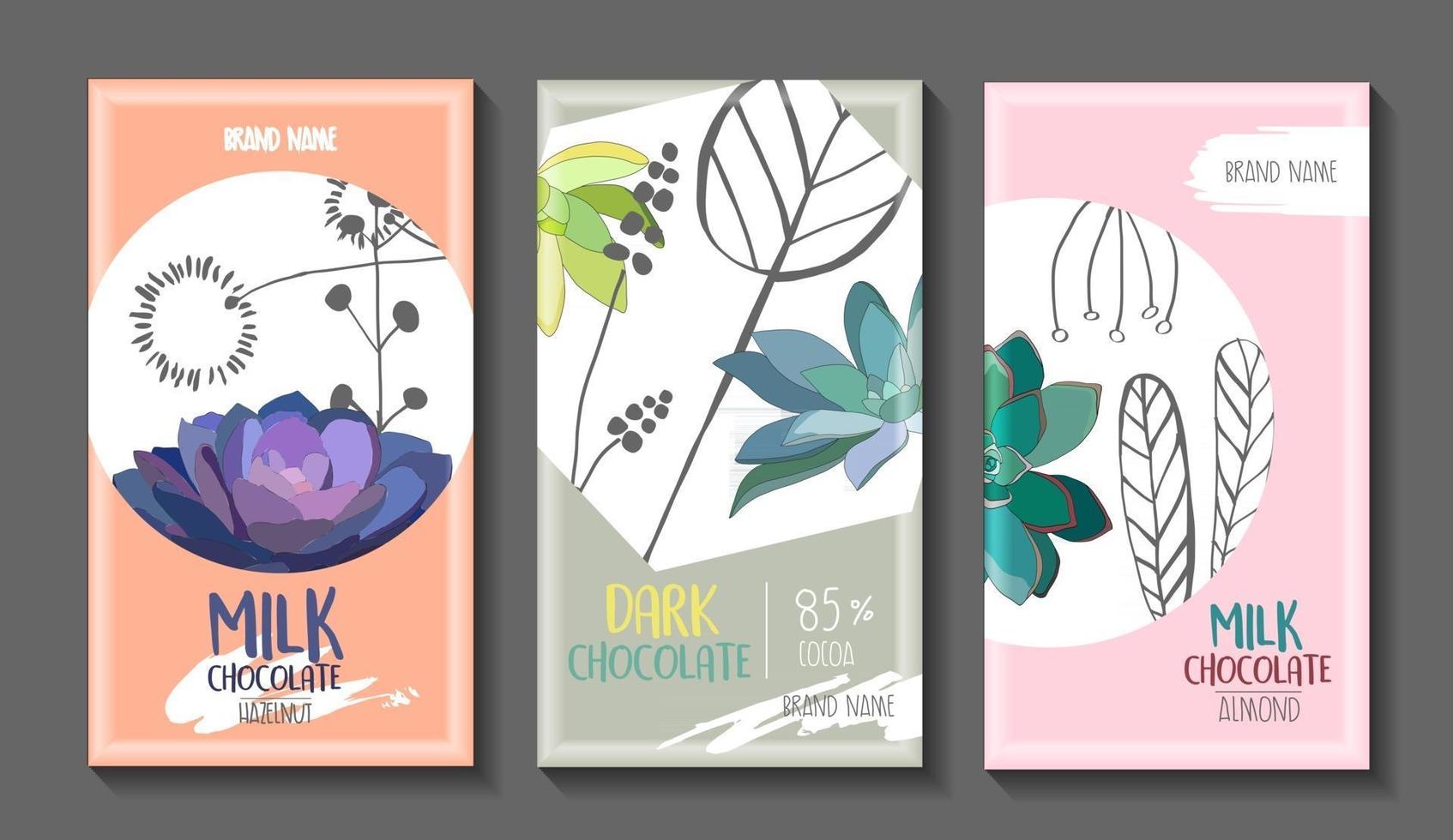 Vector set of chocolate bar package designs.