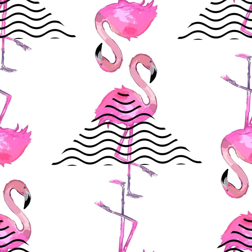 Exotic seamless pattern with flamingo. vector