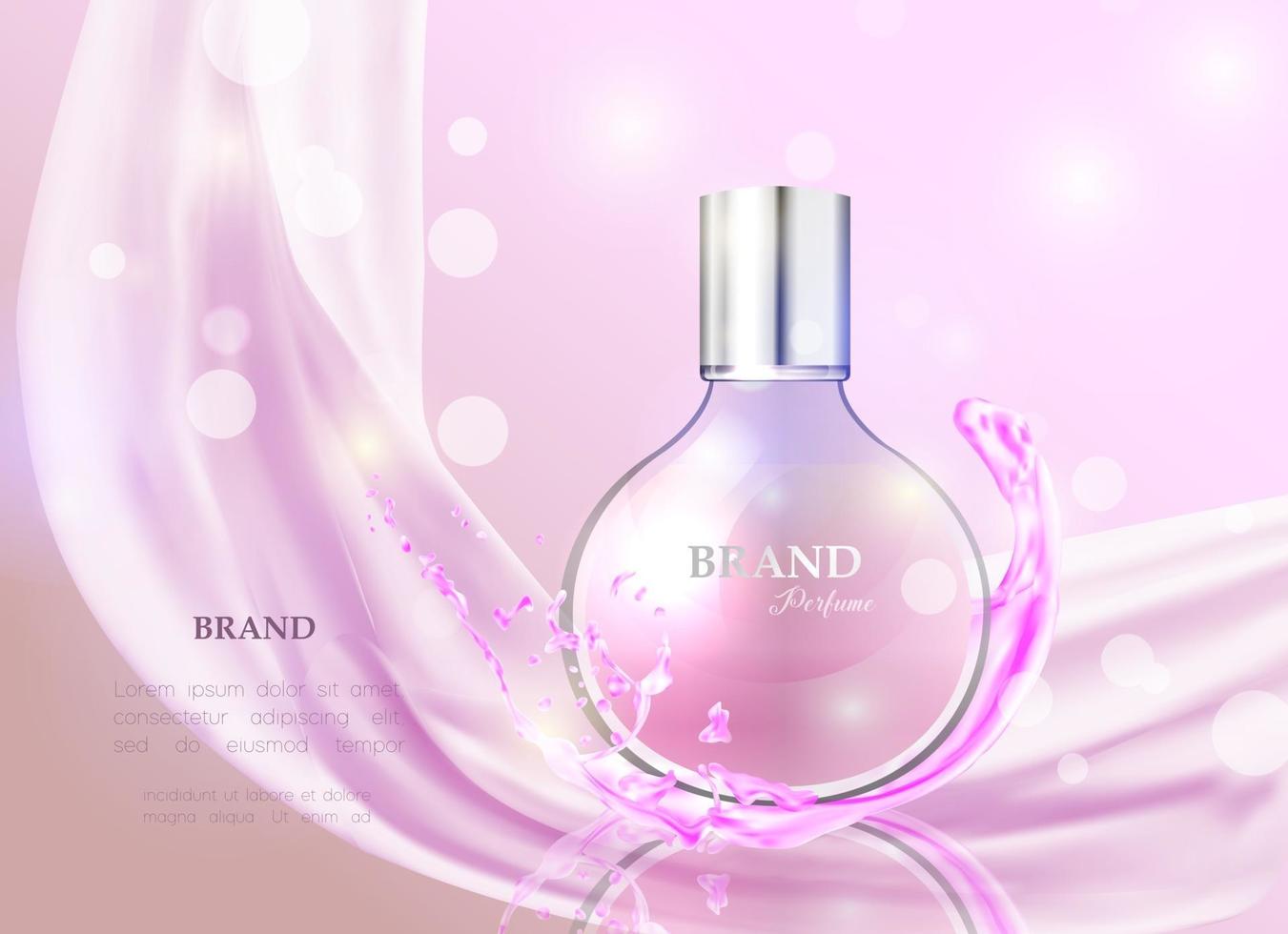 Vector illustration of a realistic style perfume in a glass bottle. Great advertising poster for promoting a new fragrance.