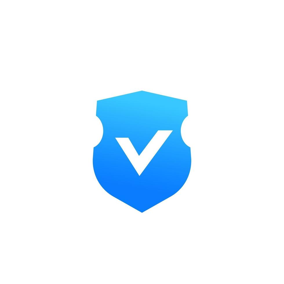 shield with checkmark, security icon on white vector