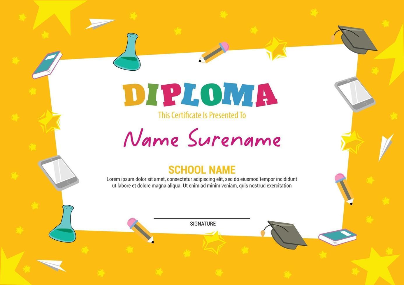 kids diploma certificate template vector