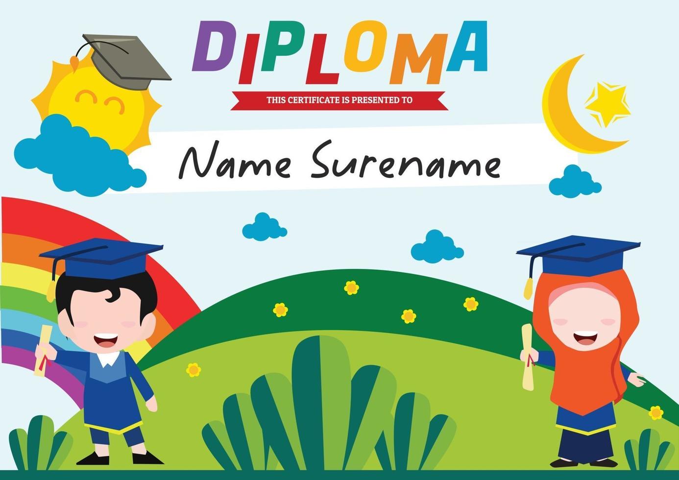 diploma template certificate for kids muslim vector