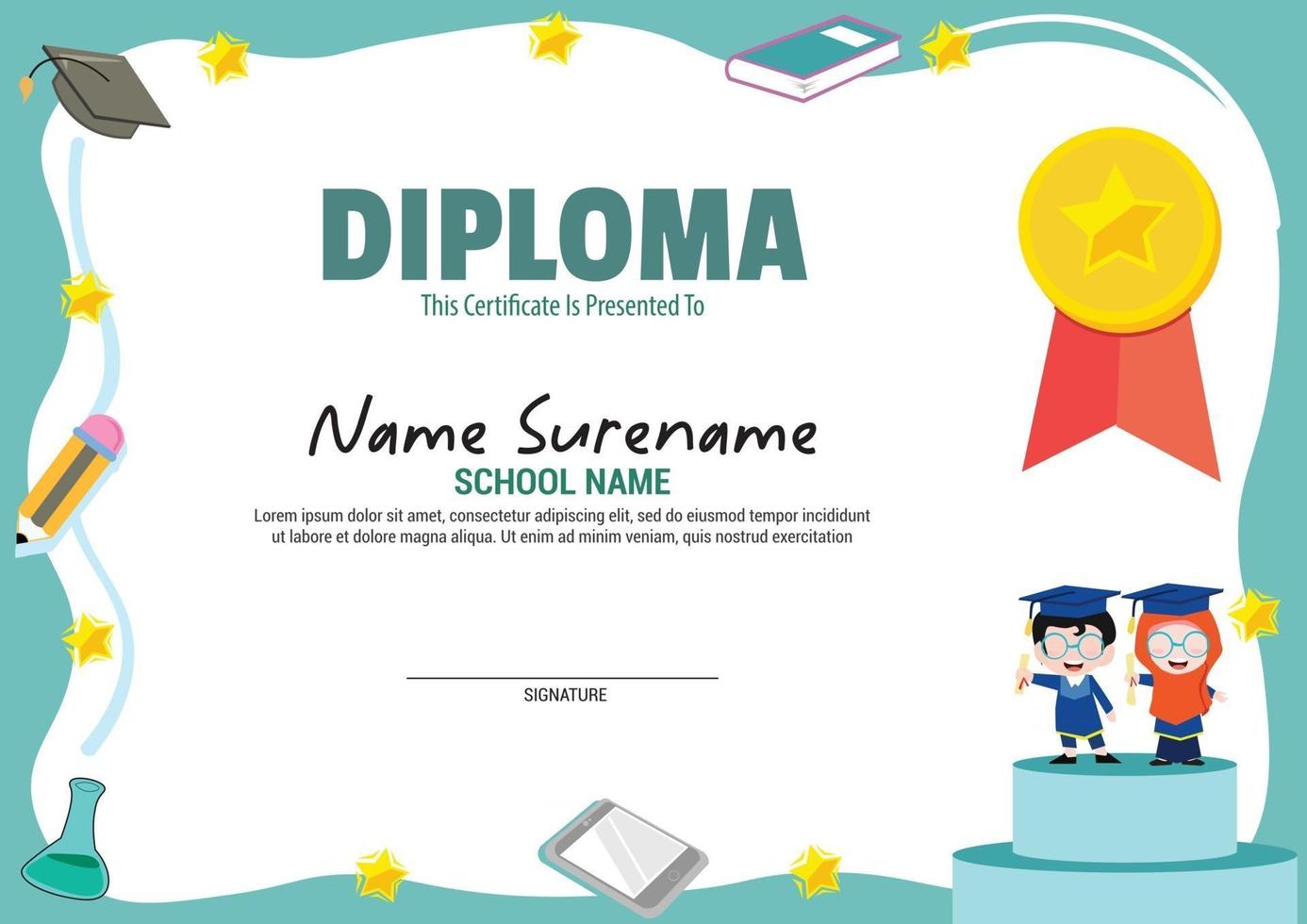 multi purpose school diploma template muslim kids awards graduation vector