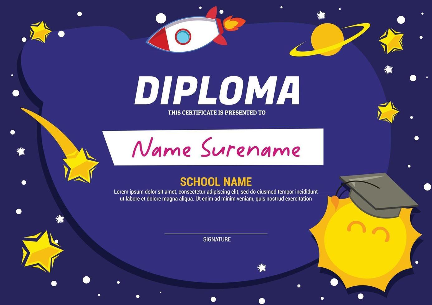 kids diploma certificate template with space vector