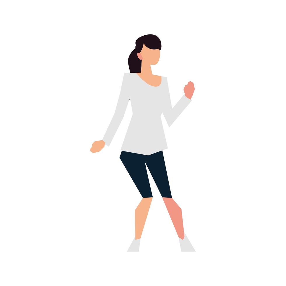 mujer, ropa deportiva, posición, carácter, aislado, icono vector