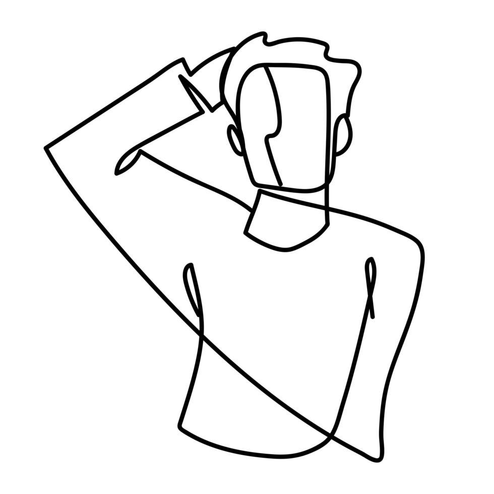 man with hand in head portrait continuous line, isolated design vector