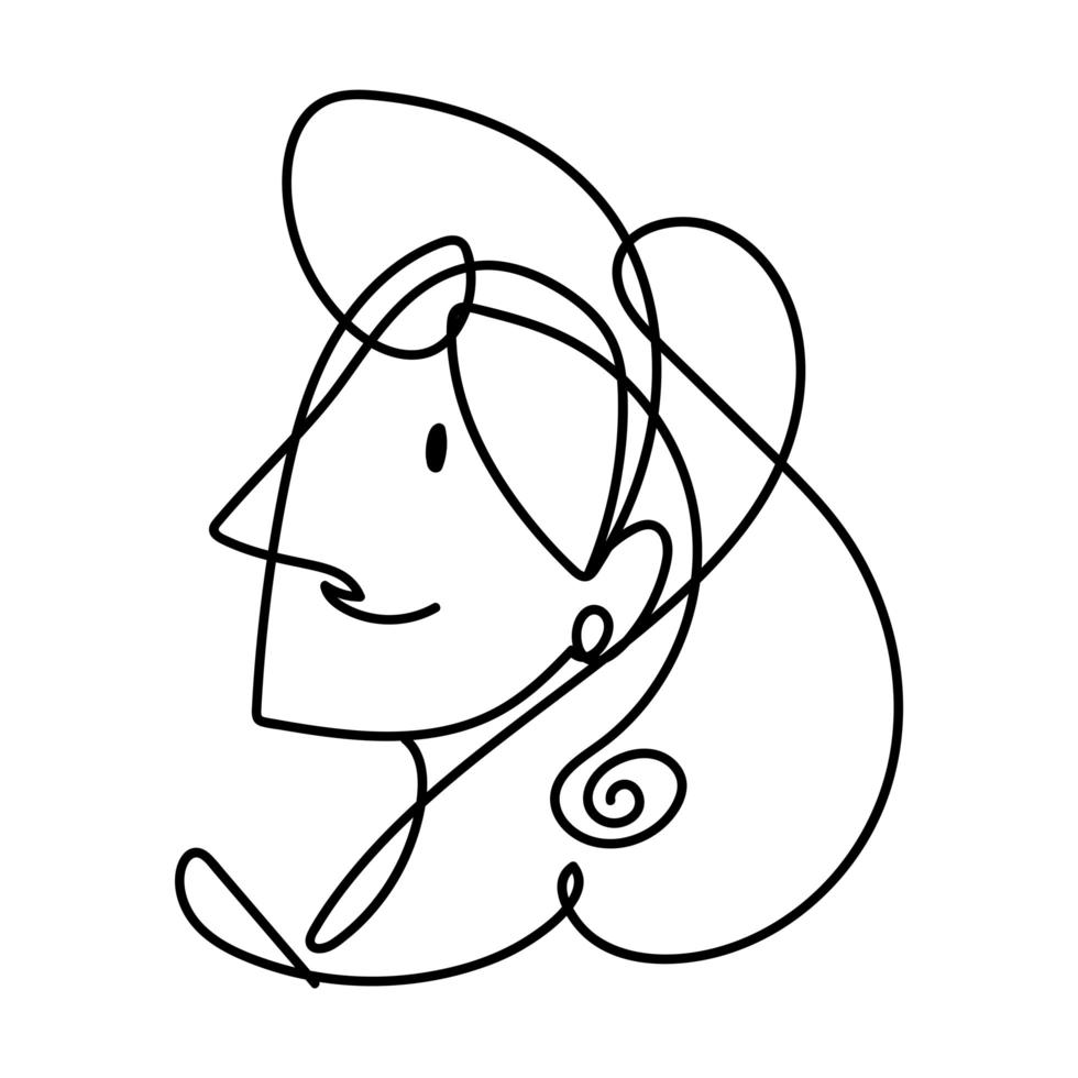 perfil, cabeza, mujer, línea continua, aislado, diseño vector