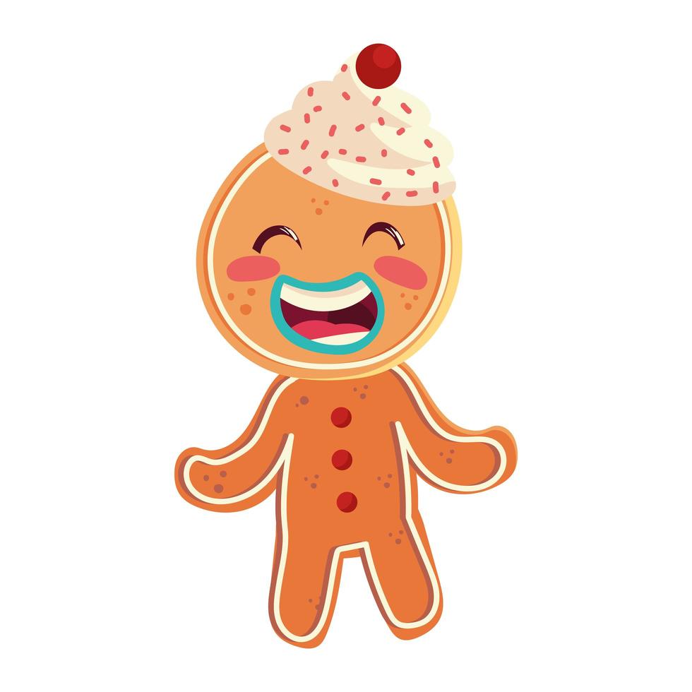 gingerbread man character cartoon christmas on white background vector