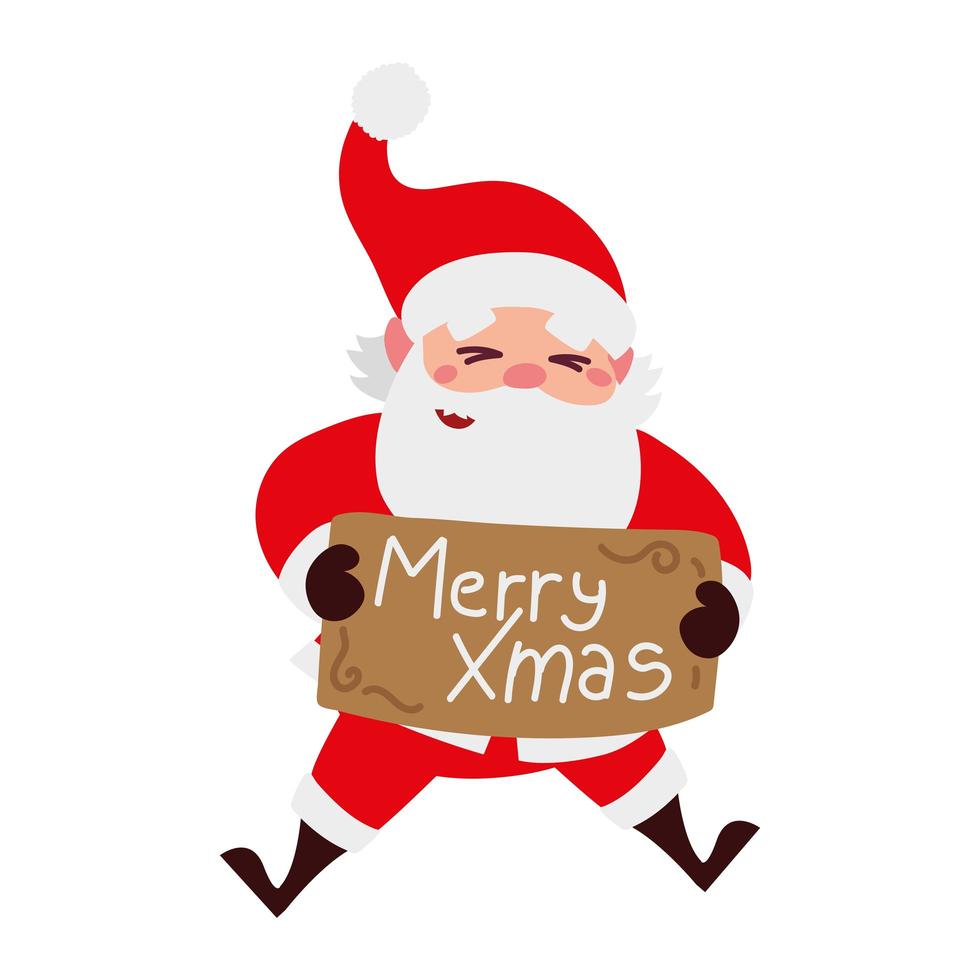 christmas santa claus with lettering in board cartoon character vector