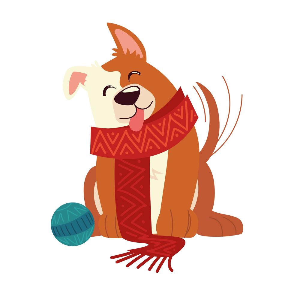 christmas dog with scarf and ball animal celebration isolated design vector