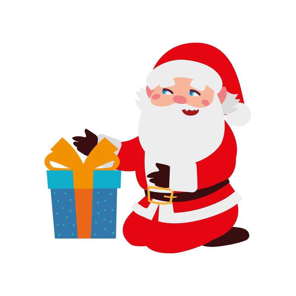 christmas santa claus with blue gift box cartoon character vector