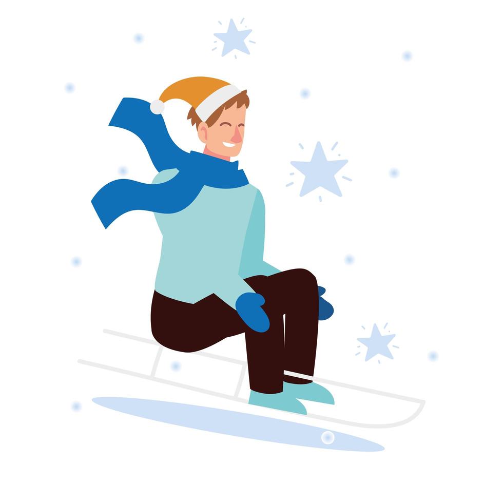 christmas people, happy man riding sled season winter celebration vector