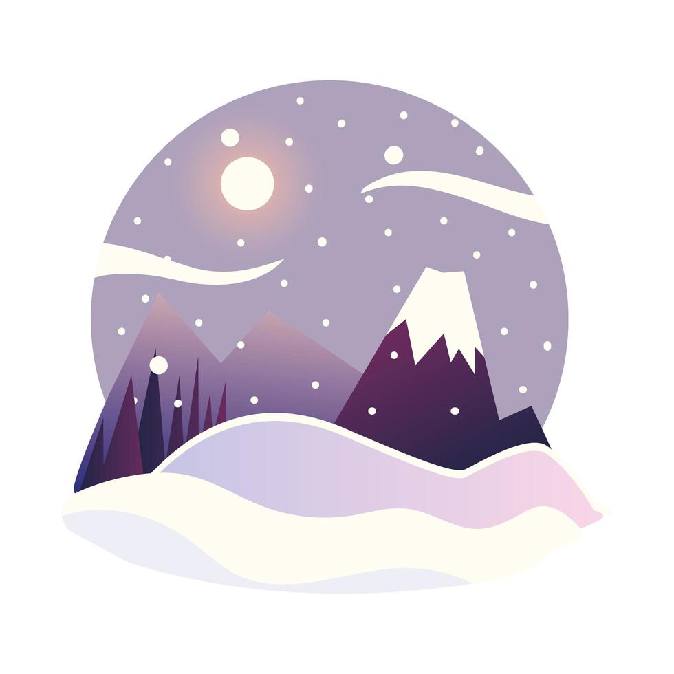 winter landscape mountains snow moon snowfall scene vector