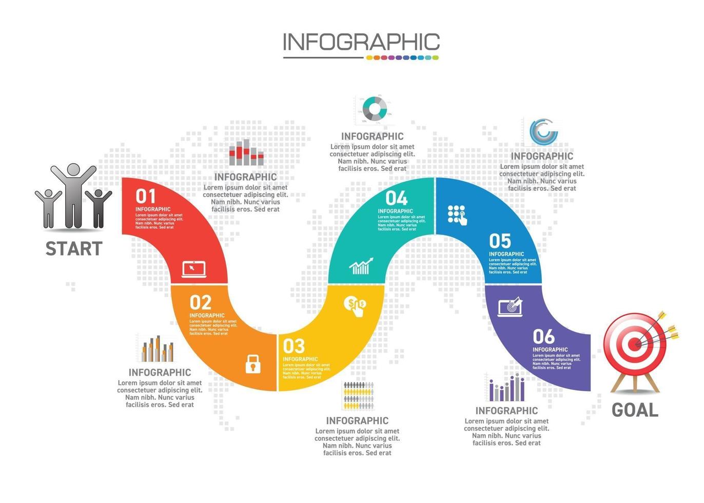 Infographic chart with business concept, 6 options can be used for business concept with 6 steps. vector