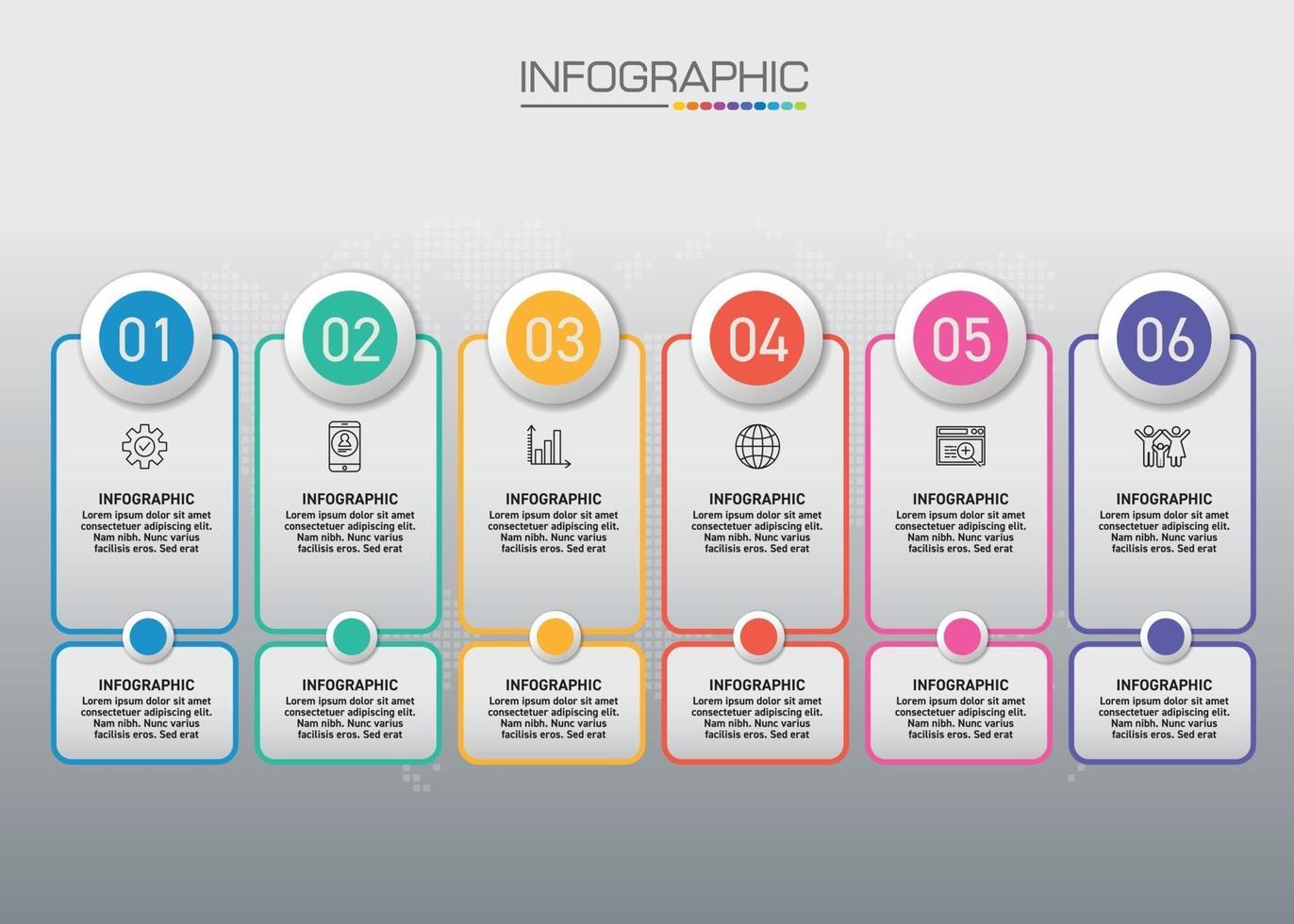 gráfico infográfico con concepto de negocio, se pueden utilizar 6 opciones para el concepto de negocio con 6 pasos. vector