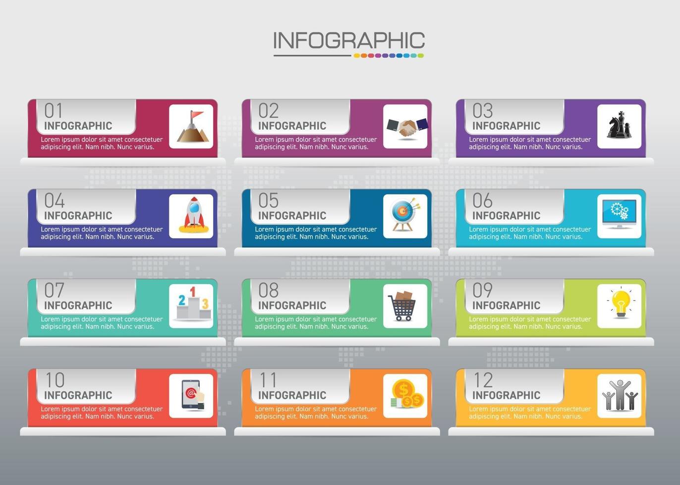 Button graphic elements, 12 number, infographics vector 12 steps can be used for Business concept with 12 options.