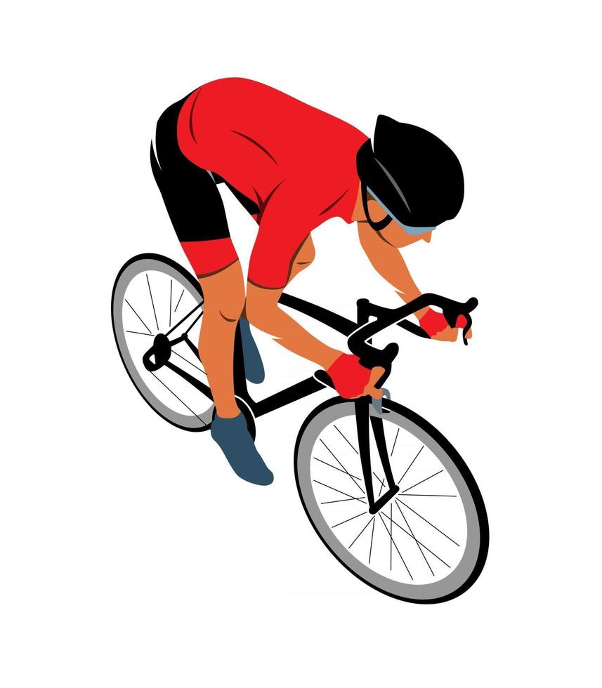 Ciclista en una pista de carreras en una ilustración de vector de fondo blanco
