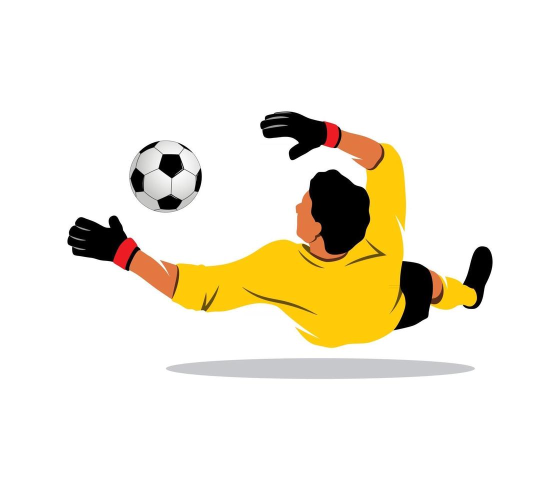 Football goalkeeper is jumping for the ball Soccer on a white background Vector illustration