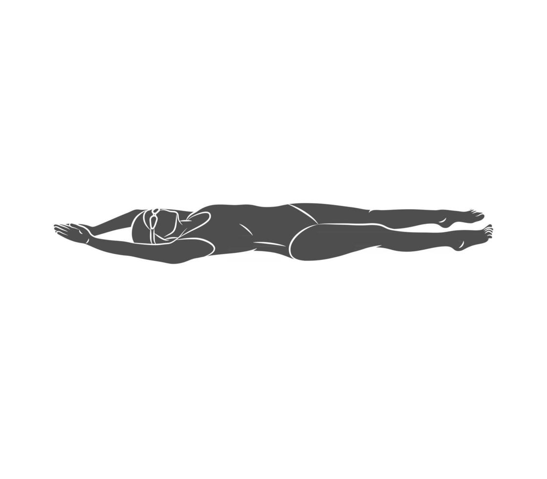 Silhouette young woman is swimming on her back on a white background Vector illustration Backstroke
