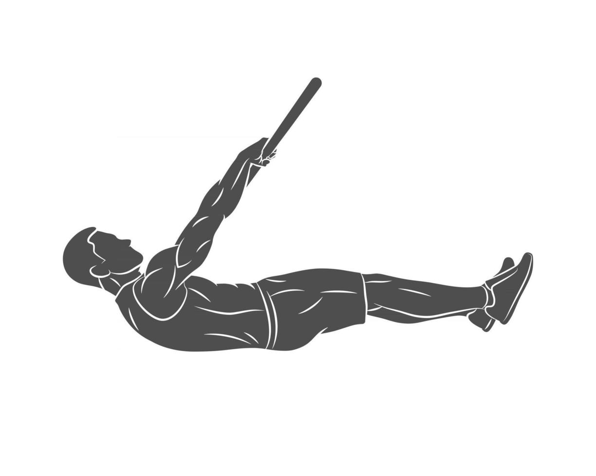 Silhouette young man doing abdominal exercise on horizontal bar on a white background Functional training with own weight Street workout training Calisthenics workout Vector illustration