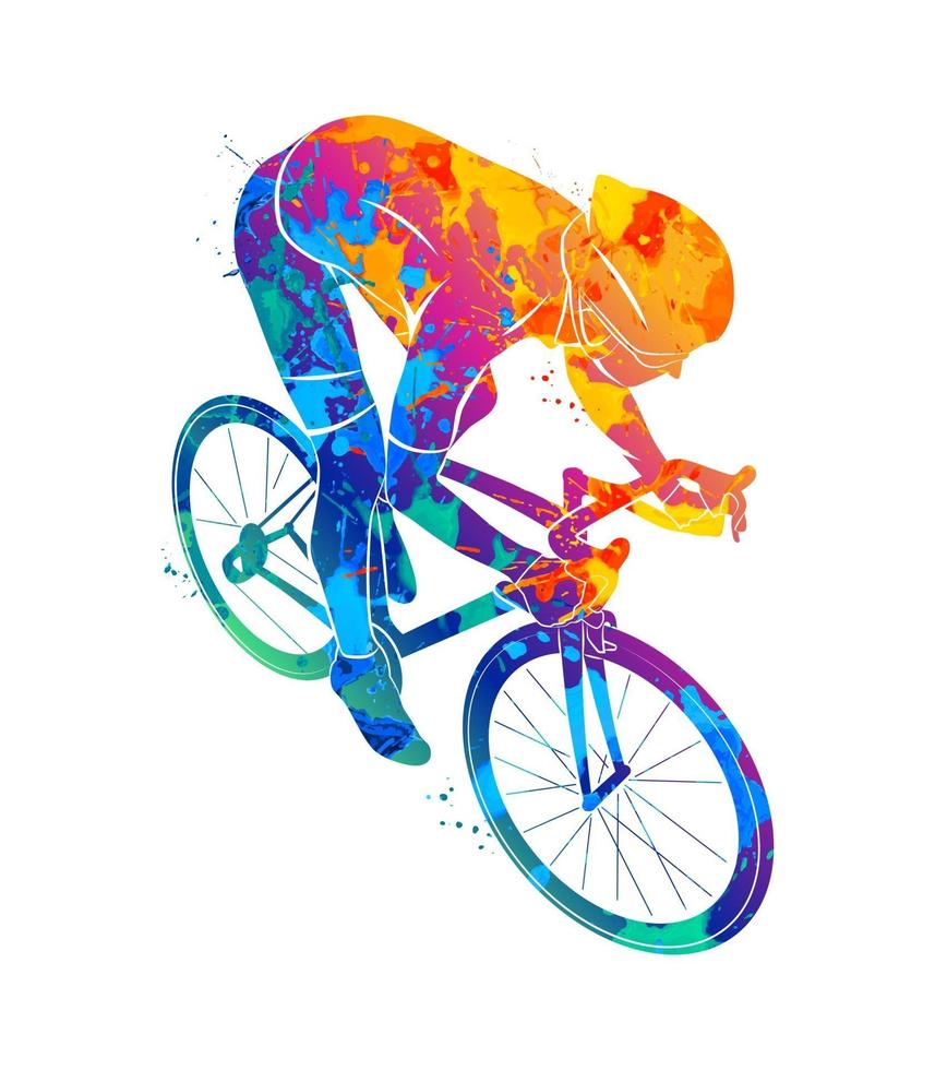 Ciclista abstracto en una pista de carreras de un toque de acuarelas ilustración vectorial de pinturas vector