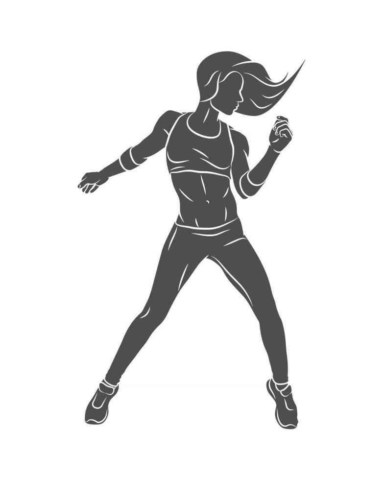 Silhouette fitness instructor Young woman zumba dancer dancing fitness exercises Hip hop dancer on a white background Vector illustration