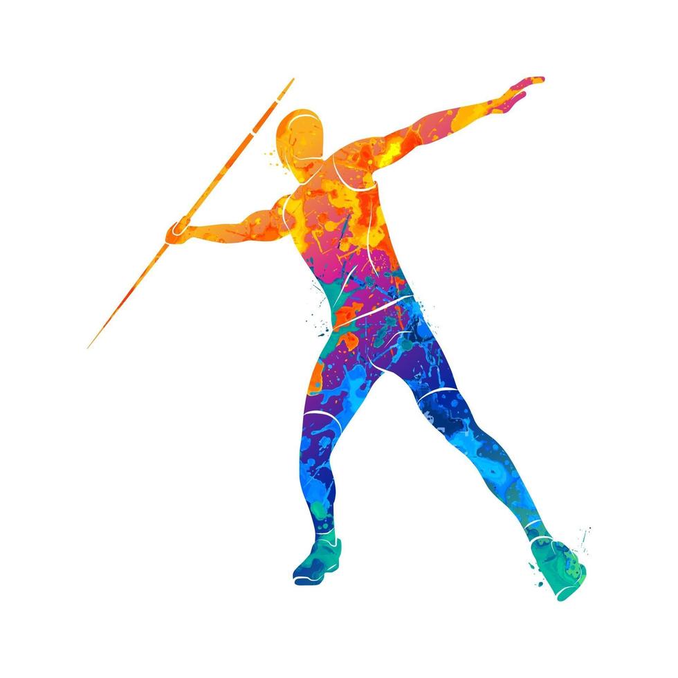 Abstract Javelin Thrower from splash of watercolors Vector illustration of paints