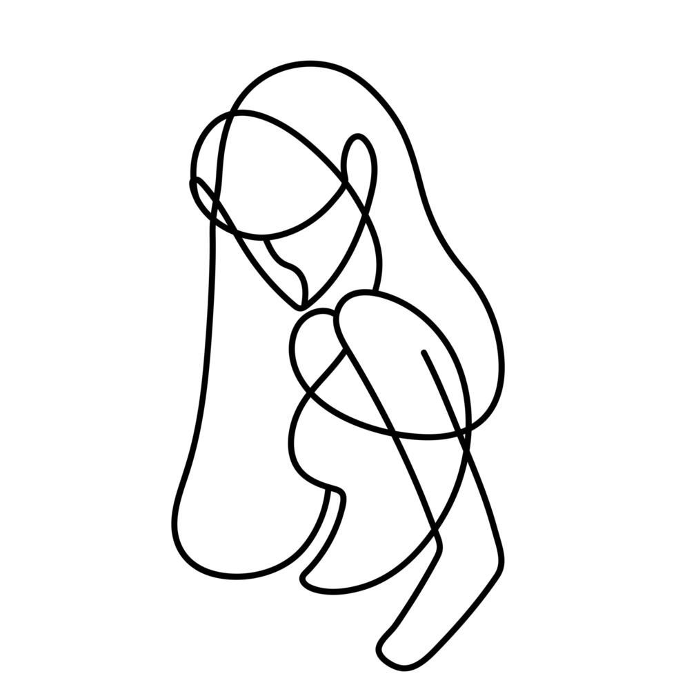 side view young woman long hair continuous line, isolated design vector