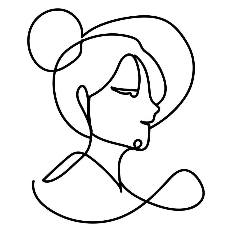 woman with bun hair fashion, continuous line style vector