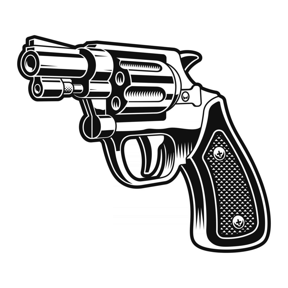 Una ilustración vectorial en blanco y negro de una pistola revólver corta vector