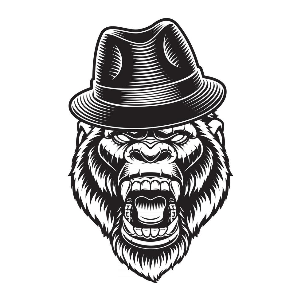 Vector illustration of a gorilla in a hat