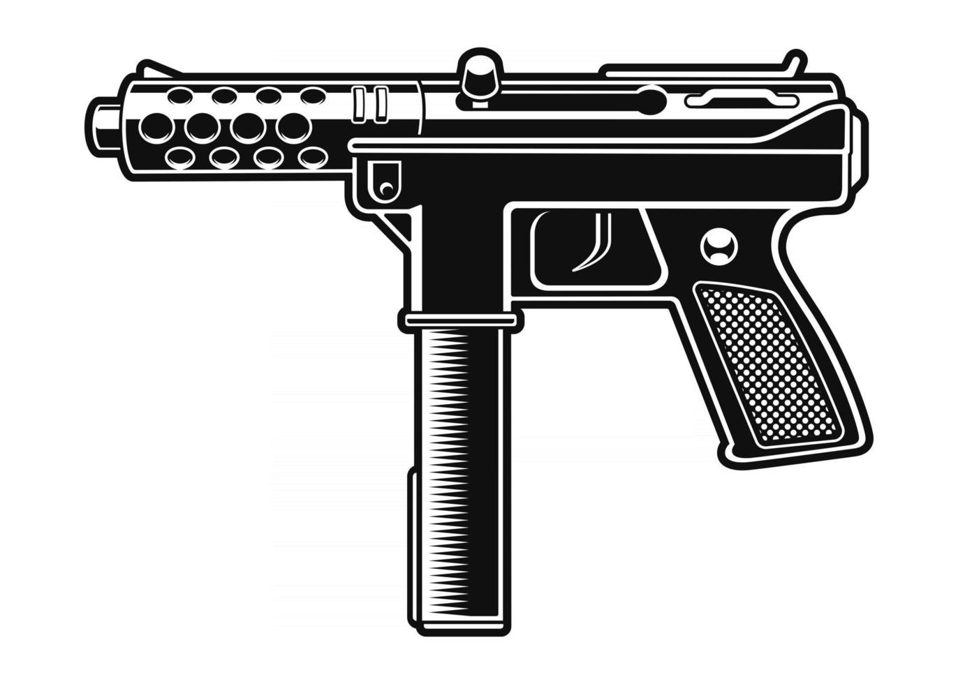 Ilustración vectorial en blanco y negro de una pistola automática vector