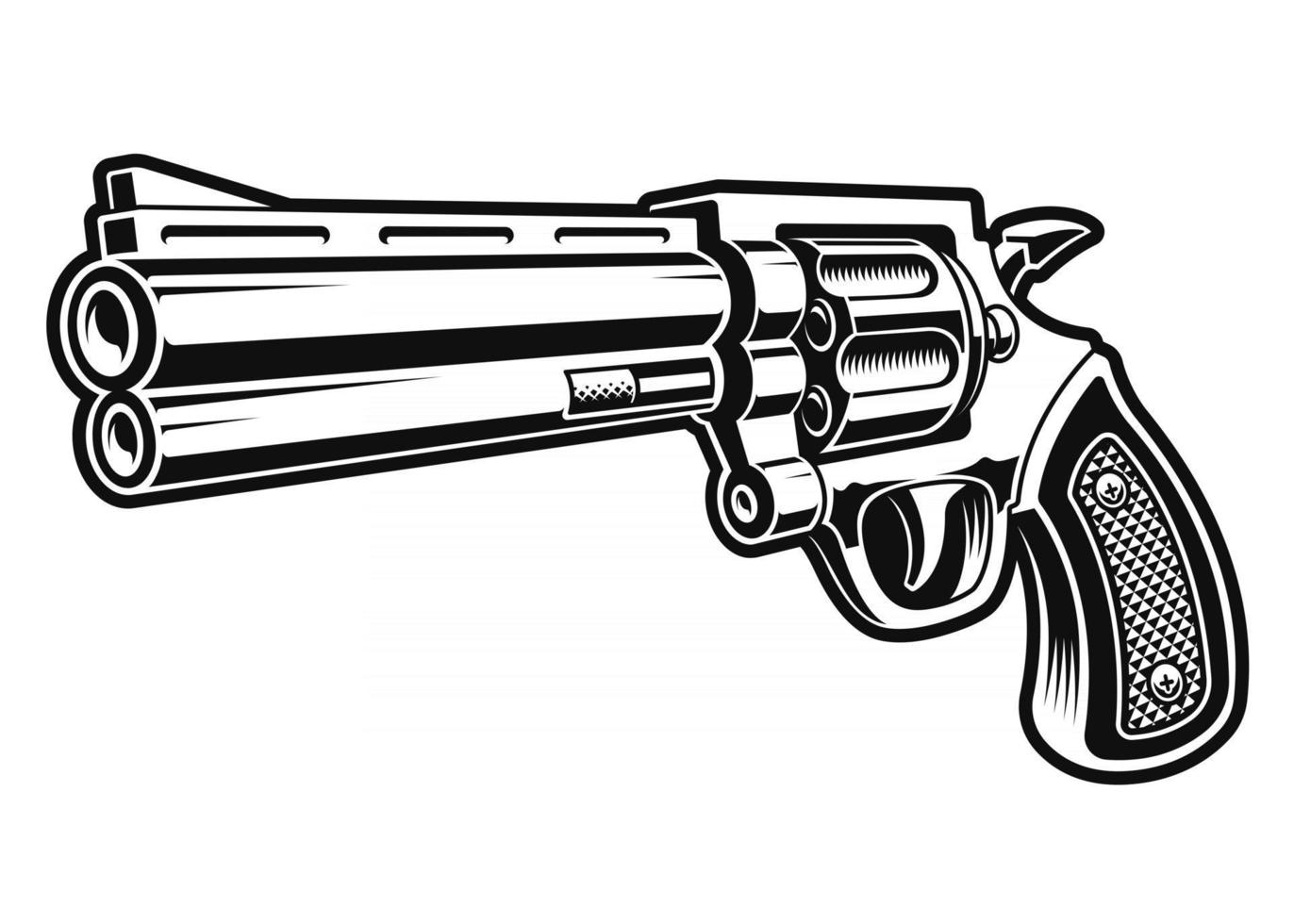 una ilustración vectorial en blanco y negro de una pistola revólver vector