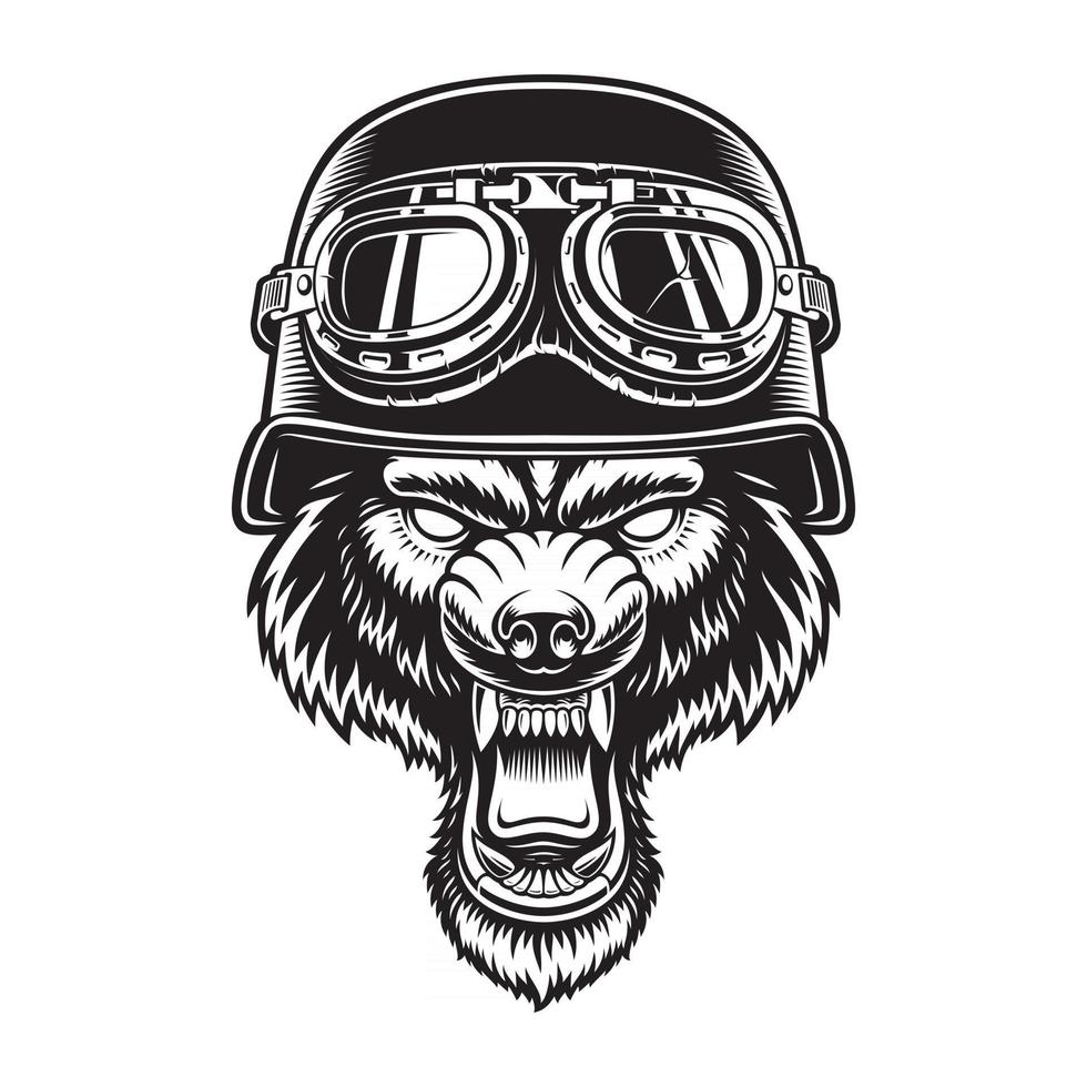 Vector illustration of a wolf in a biker helmet