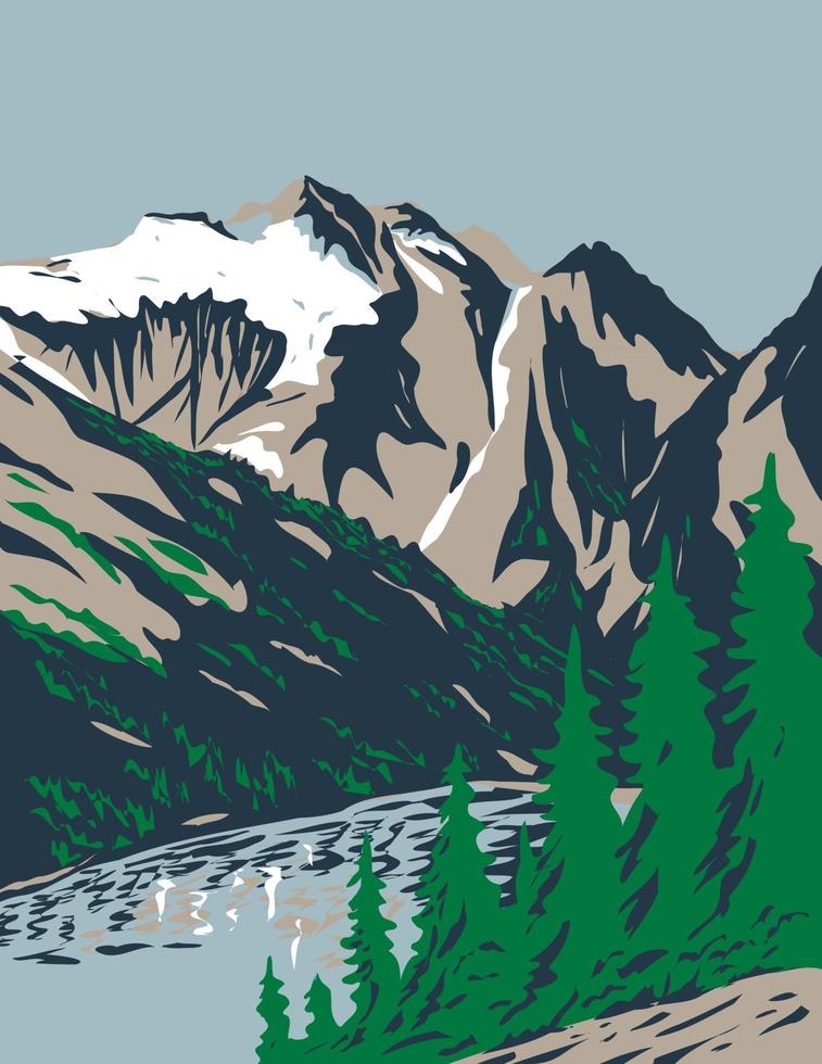 Summit of Mount Triumph in Cascade Range Located in Northern Cascades National Park in Washington WPA Poster Art vector