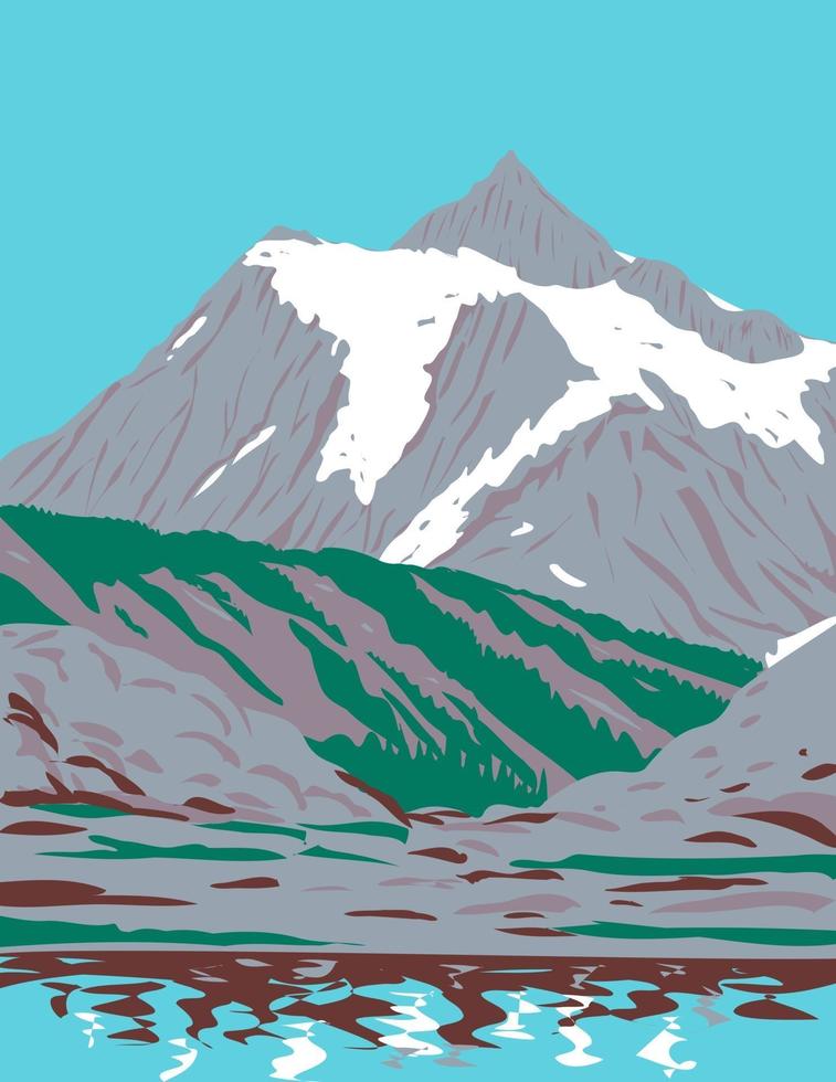 Monte shuksan, un macizo glaciar en cascada ubicado en el parque nacional de las cascadas del norte en Washington wpa poster art vector