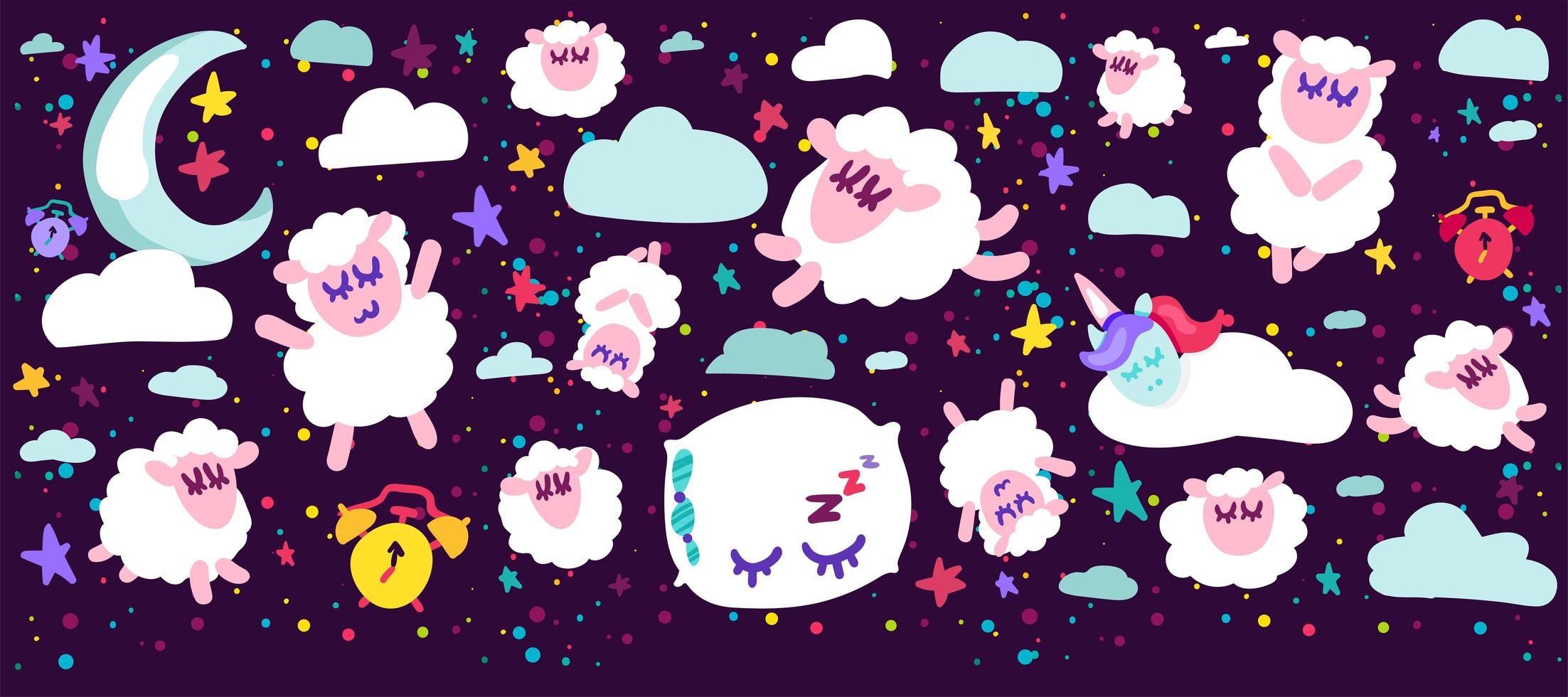 Sleeping sheep vector illustrations set