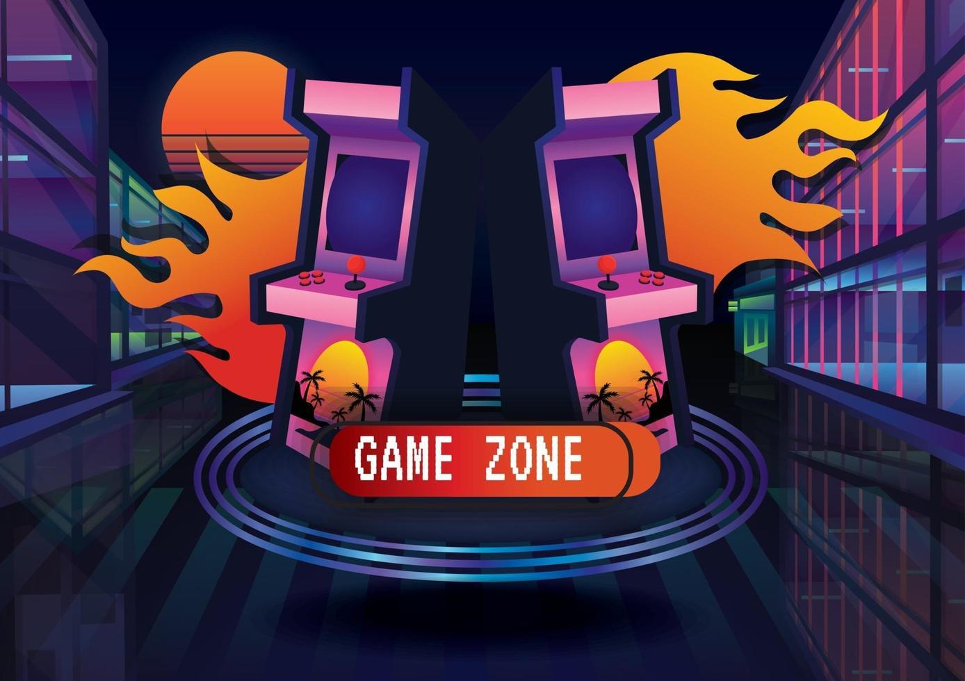 Game machines in town Game zone game icon background vector